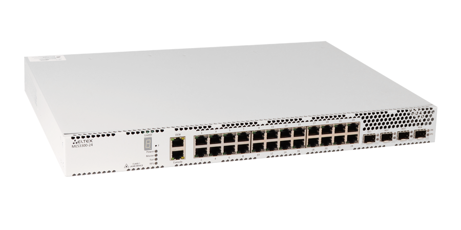 Ethernet-коммутатор MES3300-24, 24 порта 10/100/1000BASE-T, 4 порта 10GBASE-R (SFP+)/1000BASE-X (SFP), L3, 2 слота для модулей питания